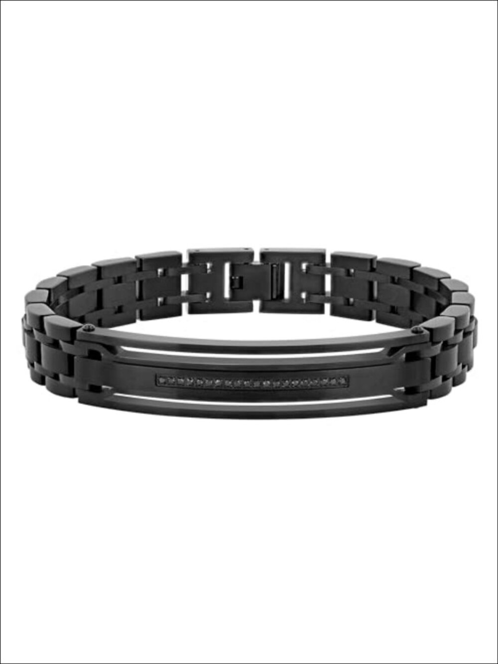 Men's Stainless Steel ID Link Bracelet 8.5" Black Diamond .10ctw